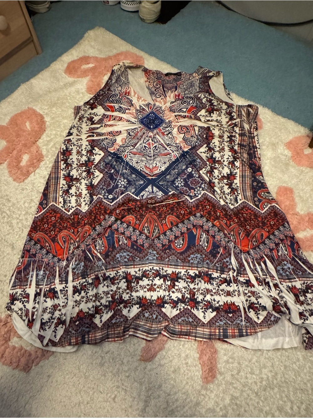 Apt. 9 Multicolor Paisley Fringe Midi Dress - Blue, Red, White